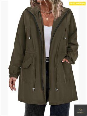 Lightweight Waterproof Trench Coat Hooded Rain Jacket Plus Size Travel